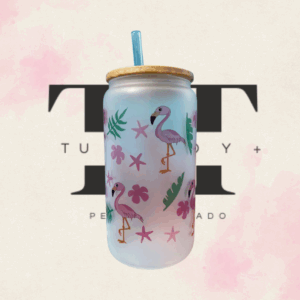 Vaso Vidrio Tapa Bambu Personalizado